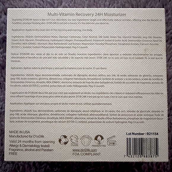 NIB D’OR24k Muti Vitamin Recovery Moisturizer - Picture 2 of 3